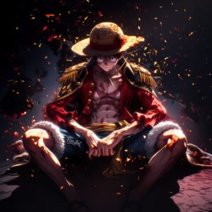 tableau mural métal luffy one piece pirate anime regard intense feu énergie