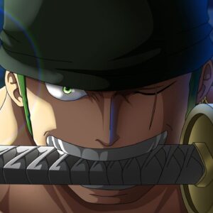 tableau mural métal zoro one piece sabreur anime regard intense katana