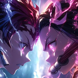 tableau mural métal demon slayer anime confrontation électrique